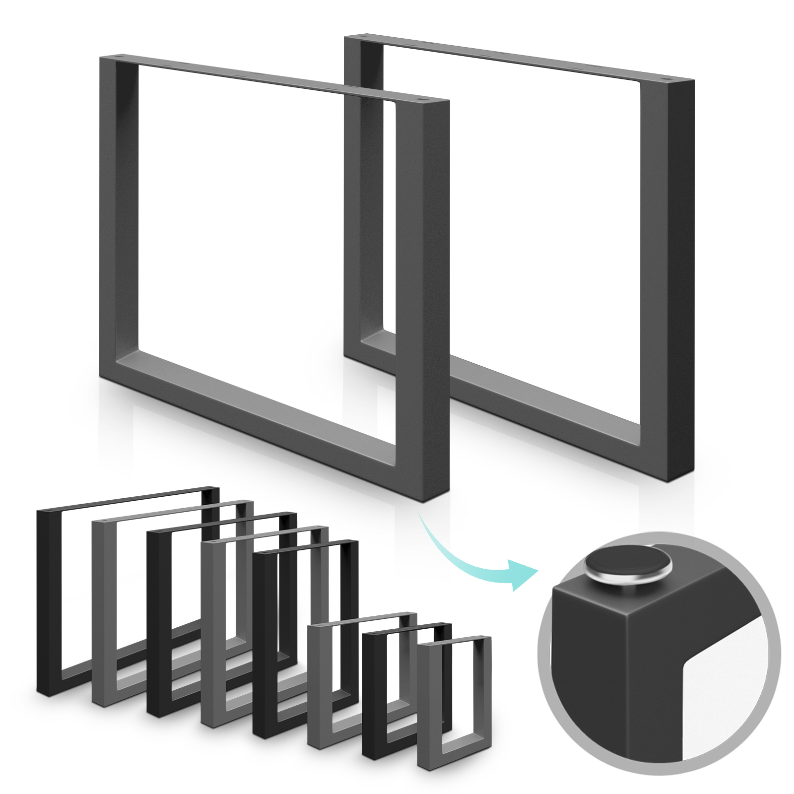 Miadomodo pieds de table style industriel forme rectangulaire 64 x