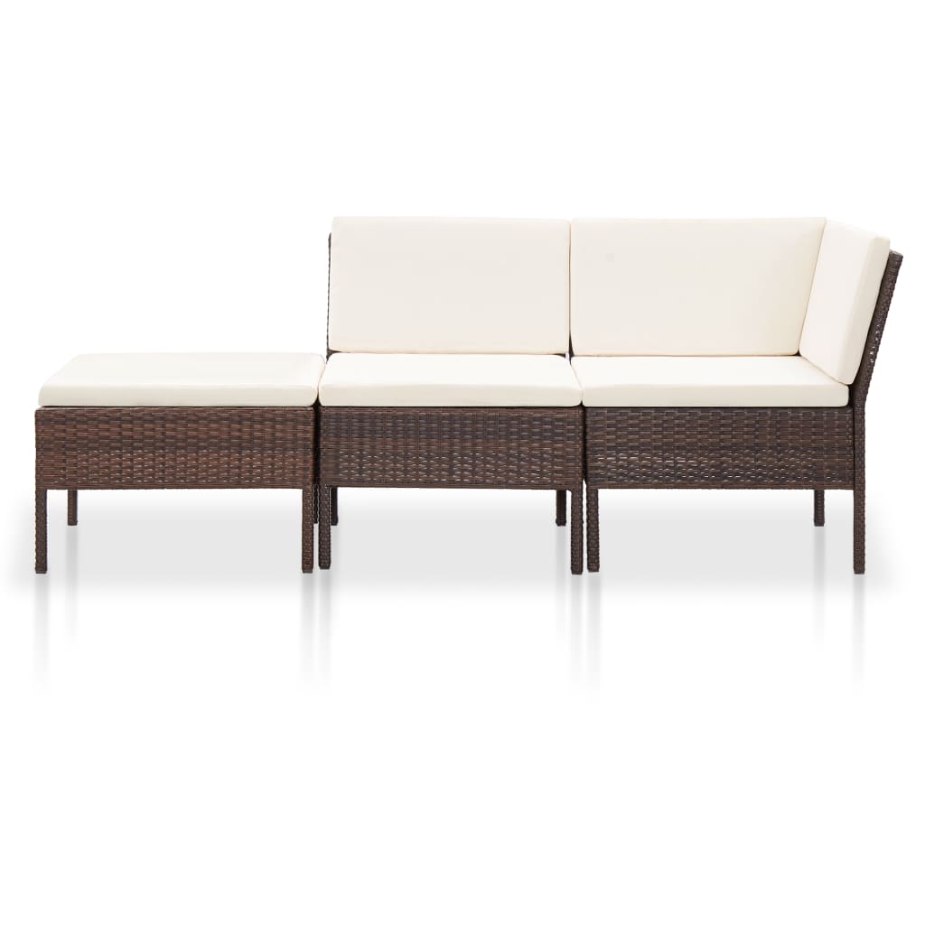 Maison Exclusive - Set Divani da Giardino 3 pz con Cuscini in Polyrattan Marrone - 2