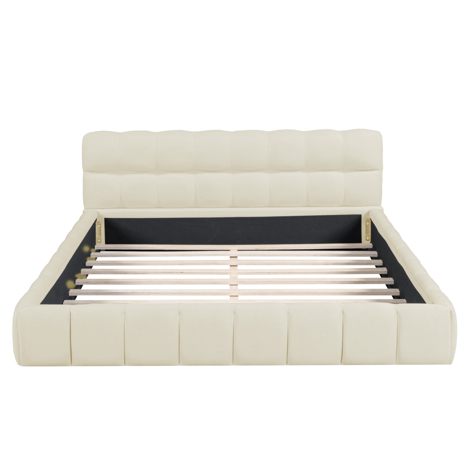 Lit adulte 140x190cm, 140x190cm Lit Bubble, dossier moelleux, Lit plat avec sommier à lattes, (en lin, beige) - 10