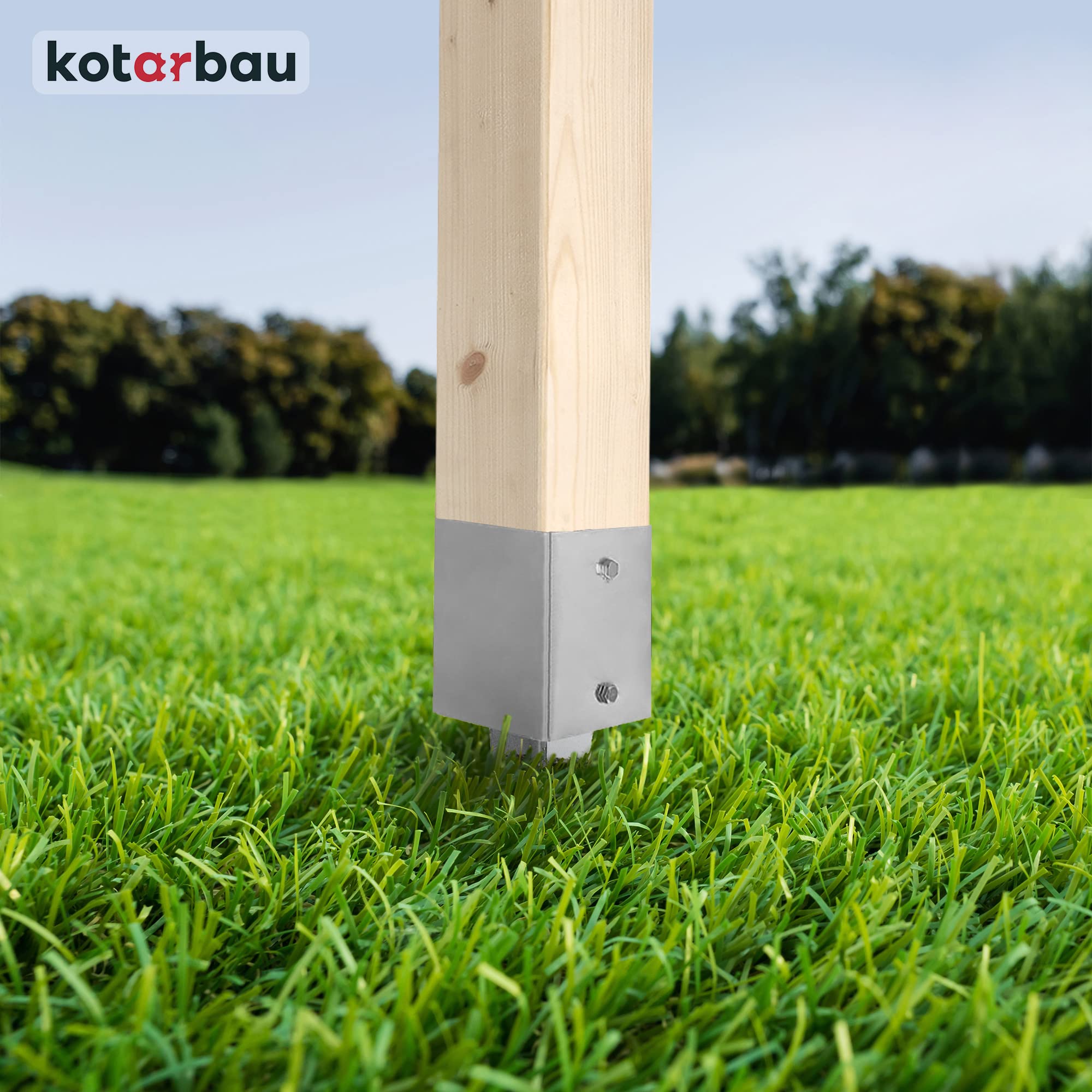 Lot de 4 Support de Poteau Bois - Acier Galvanisé - 75 cm - Argent - 91 x 91 mm - Support Poteau à Enfoncer - pour Clôture et Pavillon KOTARBAU - 7