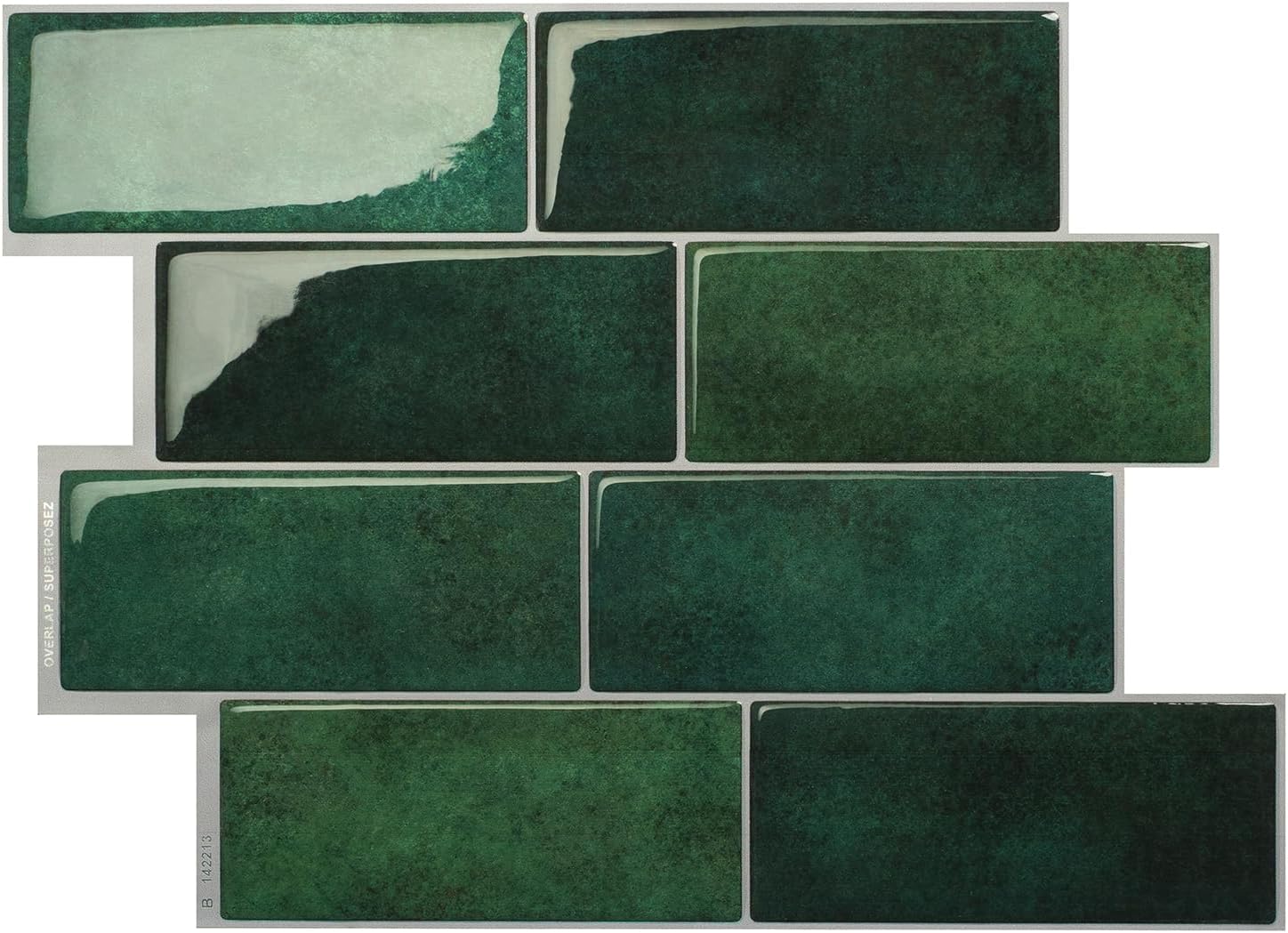 Zielona naklejka ścienna imitująca płytkę ceramiczną, 29,4 x 21,4 cm, 1 arkusz, samoprzylepna naklejka ścienna z krystalicznej żywicy epoksydowej PU.