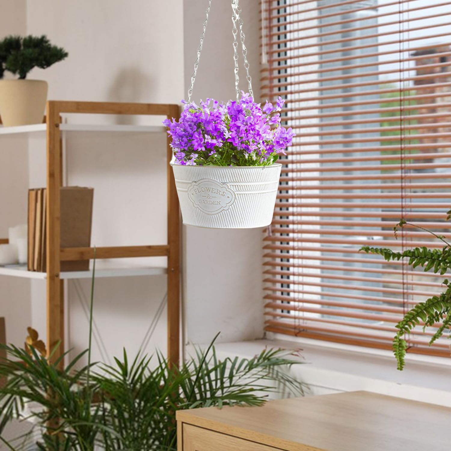 Pot de fleurs suspendu en fer forgé de 22 cm, pot de fleurs suspendu, adapté au jardin de balcon - Rétro Rustique Décoratif - 4