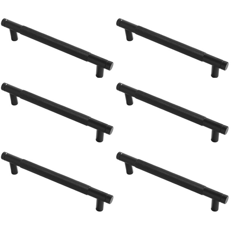 Uchwyty meblowe radełkowane, uchwyty do szafek kuchennych, uchwyty do szuflad, rozstaw osi 160 mm, 6 sztuk (czarne)