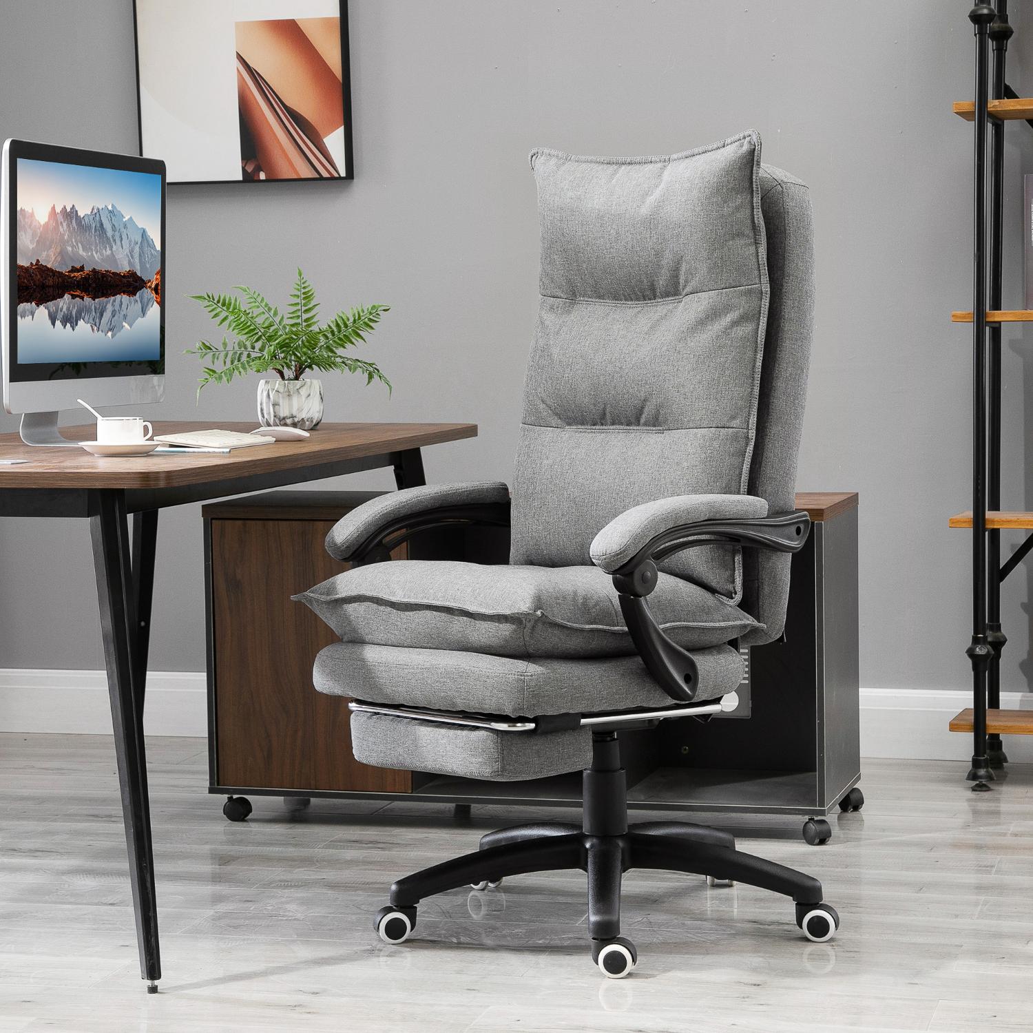 Ergonomiczny fotel biurowy z 6-punktowym masażem, odchylanym oparciem, podnóżkiem, oddychającą tkaniną