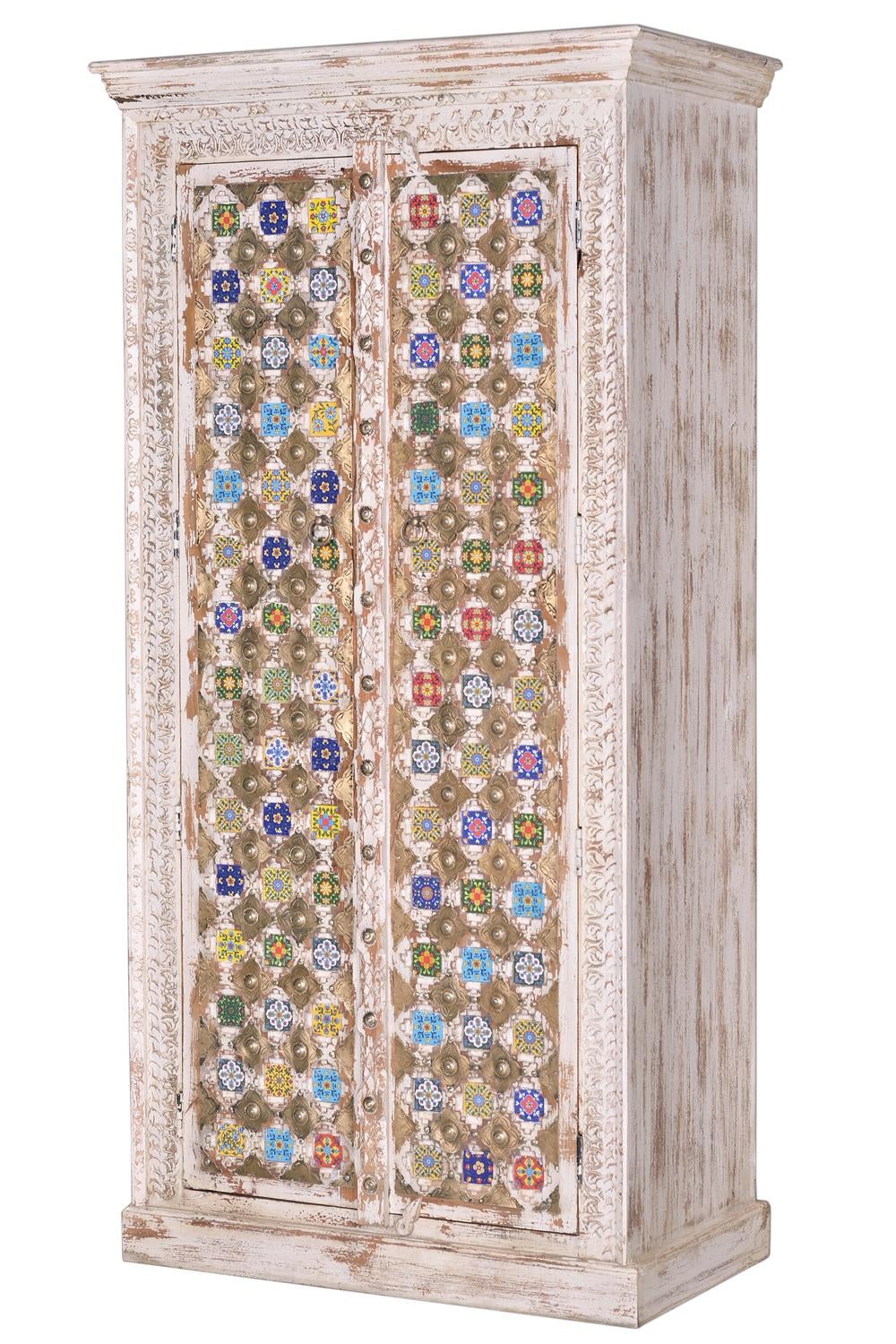Drewniana szafa Manguier z ceramicznymi i brązowymi detalami