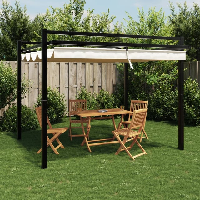 Gazebo da giardino con tetto retrattile panna 3x3 mt in alluminio