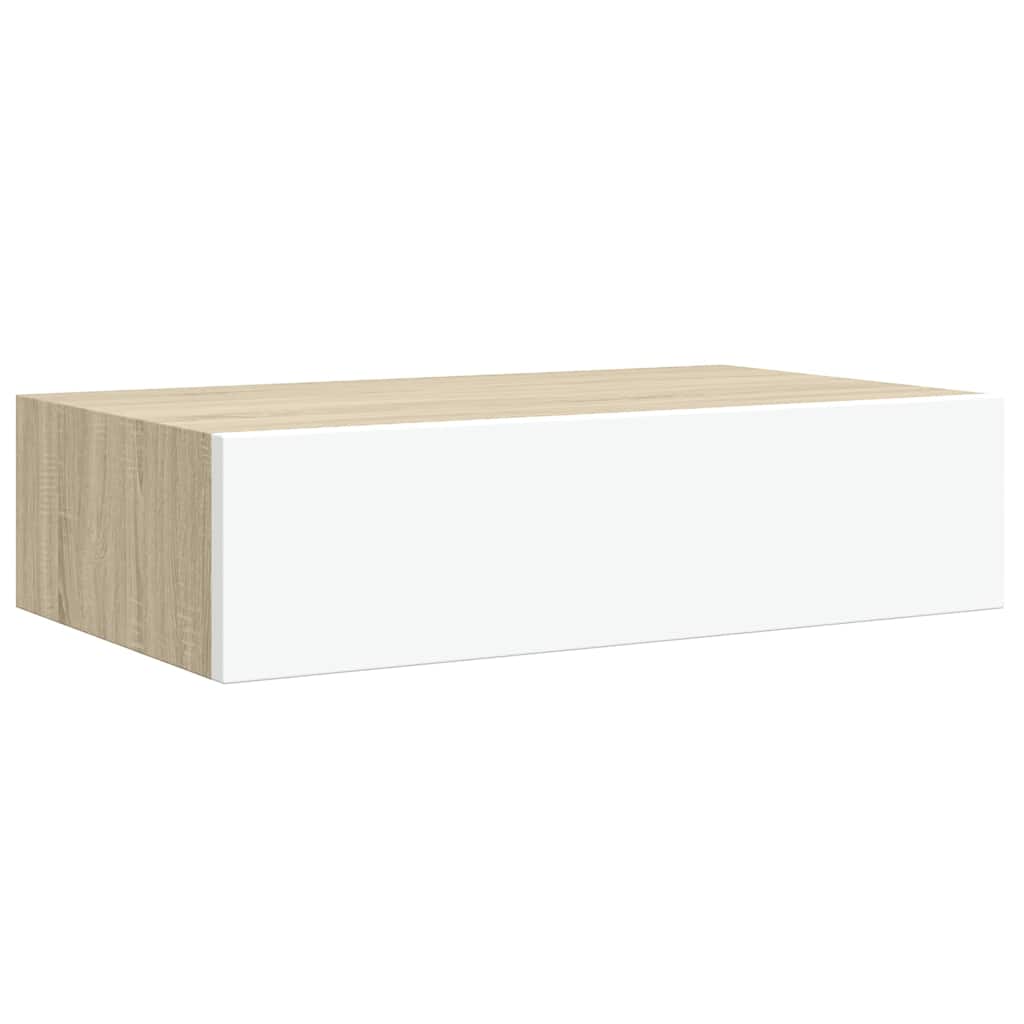 vidaXL Étagères à tiroir murales 2 pcs Chêne et blanc 40x23,5x10cm MDF - 6