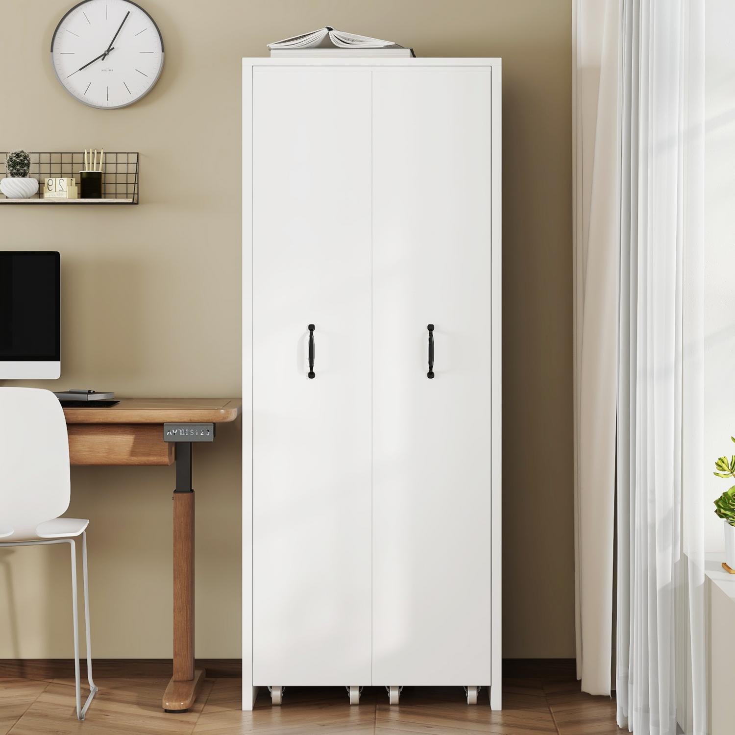 Rozsuwana biblioteka na kółkach – 4 poziomy modułowe, solidne MDF, 20 kg na półkę, praktyczny design, biały