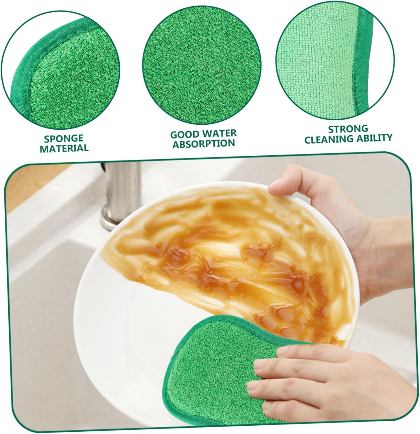 3pc spugna microfibra anti-graffio, tampone lavastoviglie pulizia cucina, verde - 5