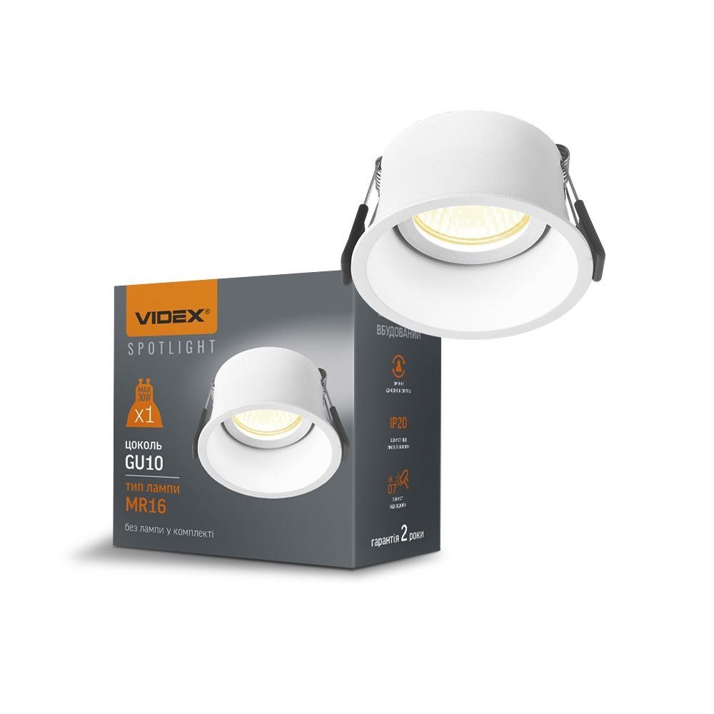 Oprawa wpuszczana okrągła Spotlight biała 1xGU10x30W aluminium wym:4,6x8,5x8,5cm IP20 Videx