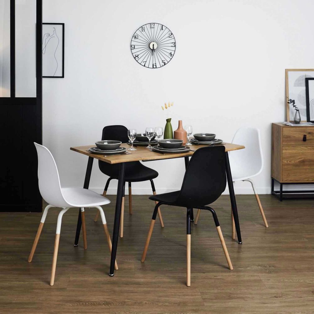 Table - Home Deco Factory - Abbott - Extensible - Bois Naturel Effet Chêne - Marron Et Noir - 8
