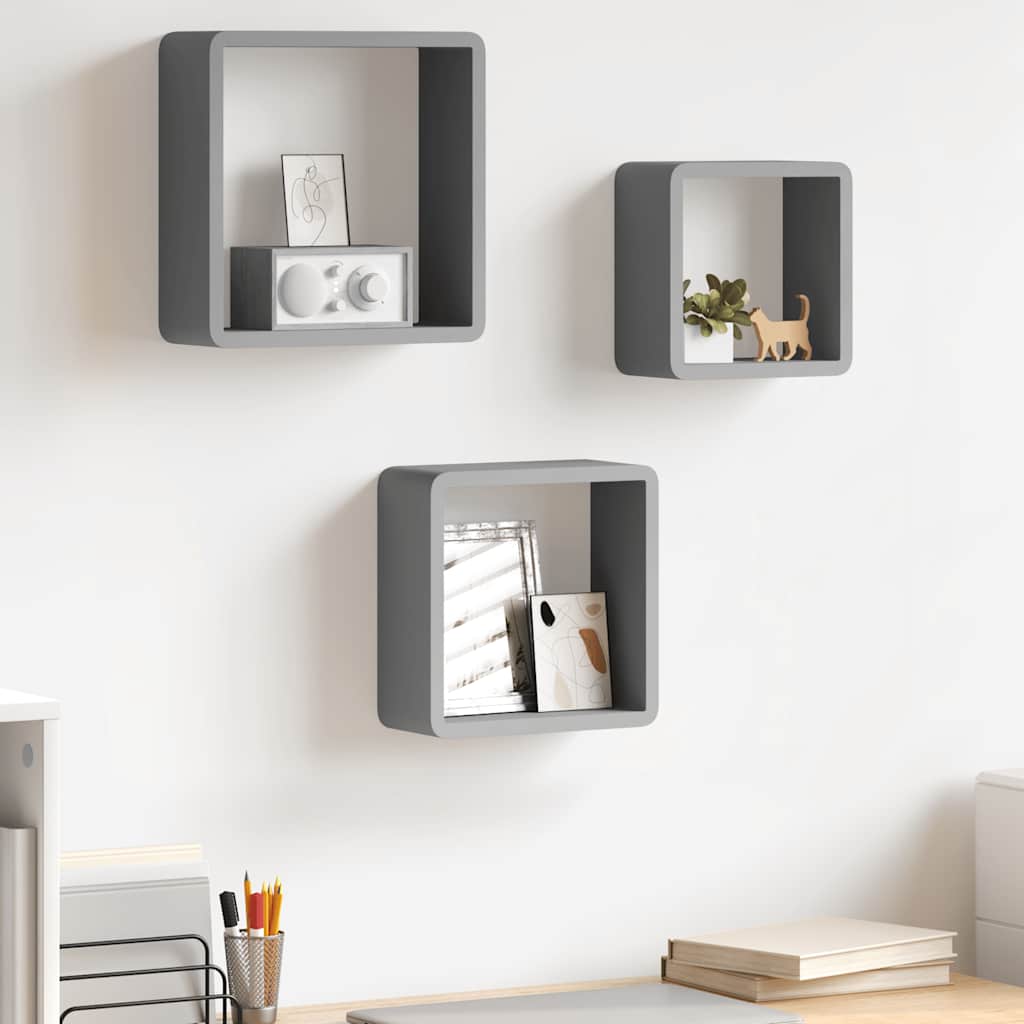 Maison exclusive - estantes cubo de pared 3 unidades mdf gris