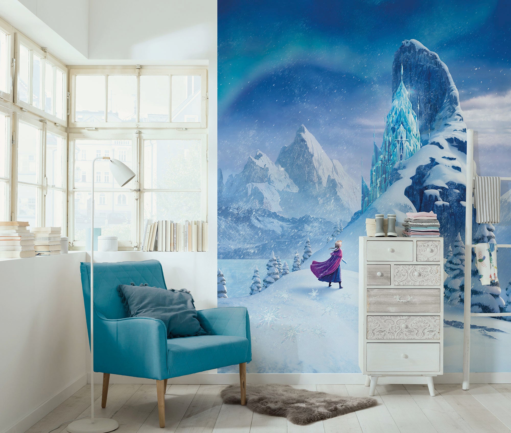Papel pintado no tejido panorámico de komar - disney frozen ice castle - talla: 200 x 250 cm