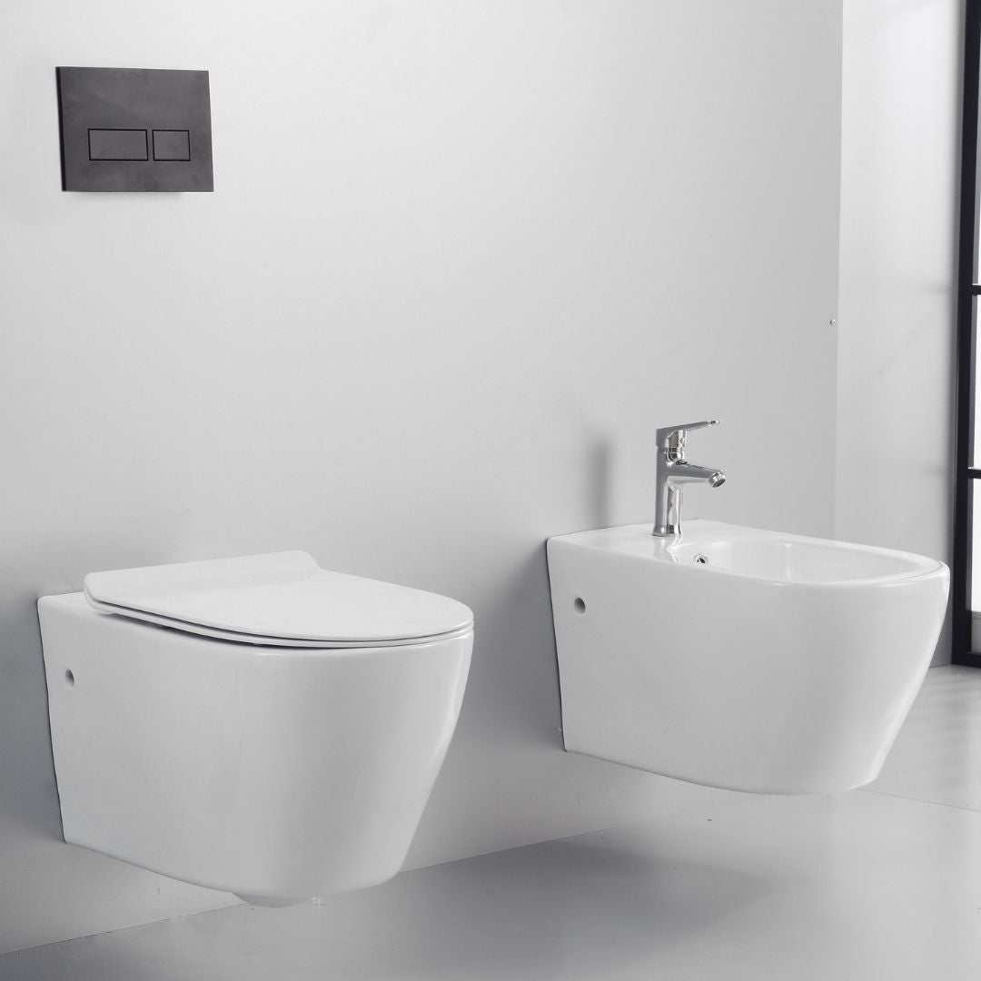 Ogomondo coppia sanitari fun sospesi vaso bidet sedile frizionato fissaggi - 2
