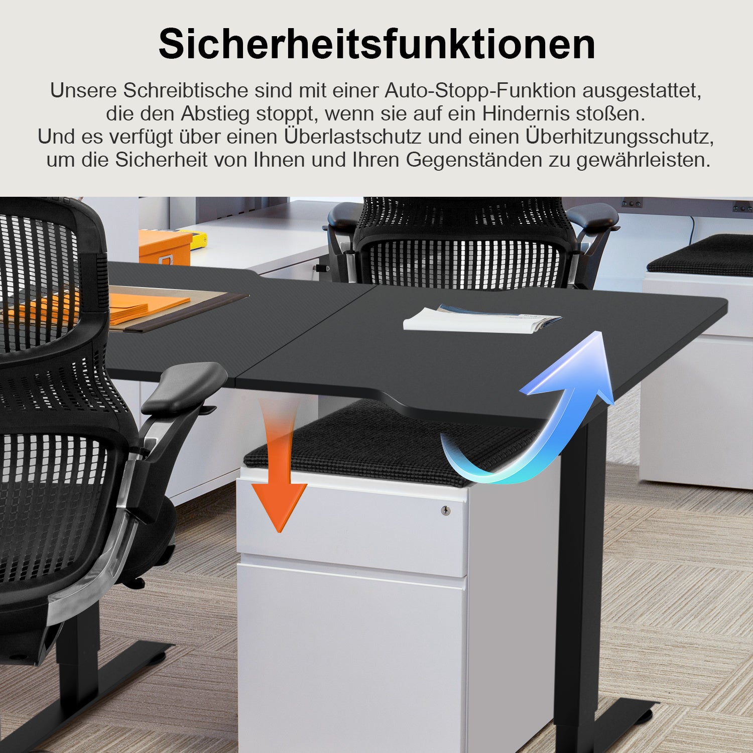 Biurko z regulacją wysokości 120 x 60 cm, elektryczne biurko stojące z portem ładowania USB-A/C, sterowanie z pamięcią, funkcja antykolizyjna, czarne - 4