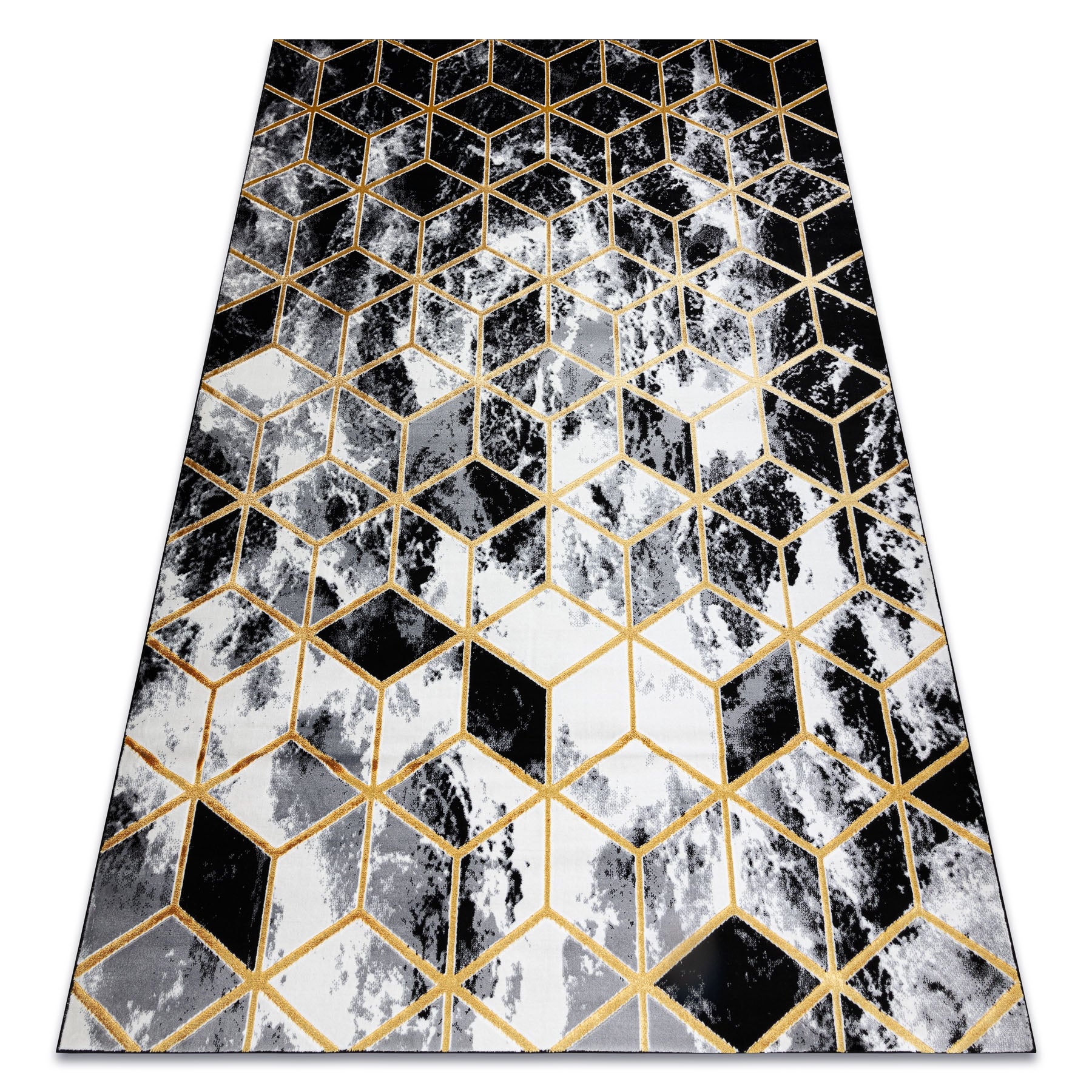 Dywan GLOSS 3D nowoczesny 409A 82 Sześcian, stylowy, glamour, art deco czarny / złoty / szary 80x150 cm