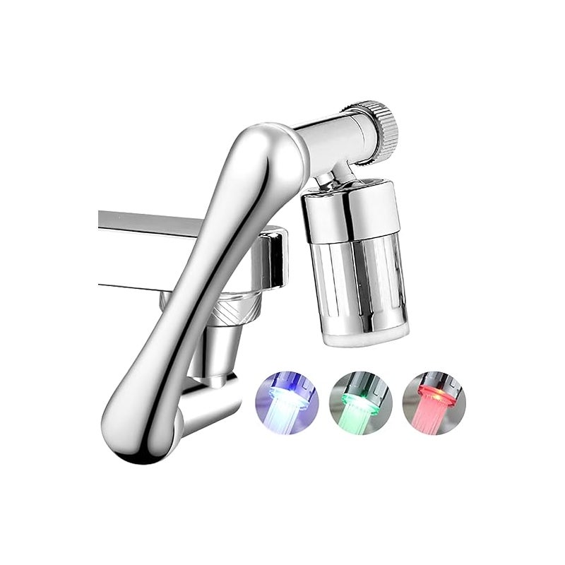 Obrotowa wylewka kranu 1440°, perlator z oświetleniem LED, perlator z regulowanymi pokrętłami do kuchni i łazienki