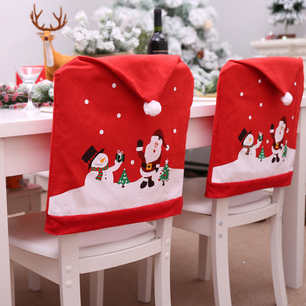 Housses De Chaise Noël - Lot De 6 - Velours Rouge - Bonnet Père Noël