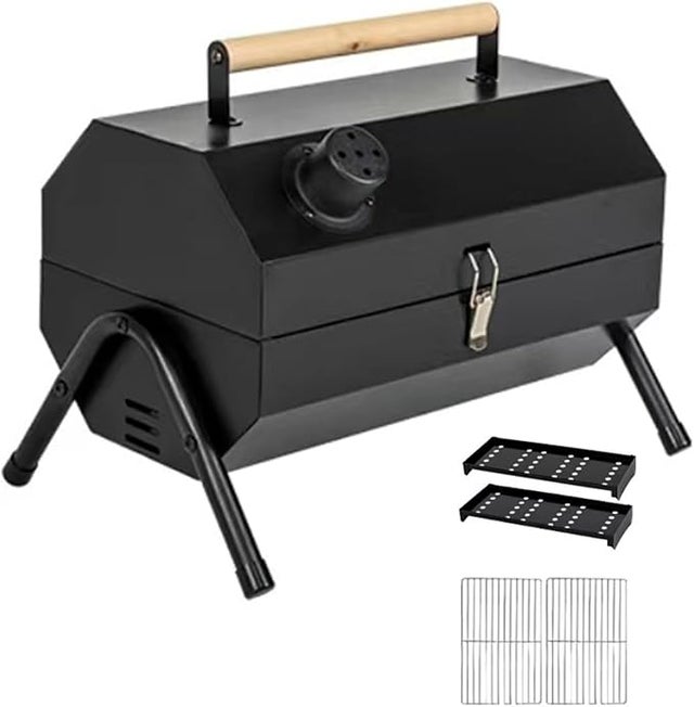 Barbecue Charbon Portable Noir Master Cook - Dimensions 18x10x10 Pouces - Idéal Camping