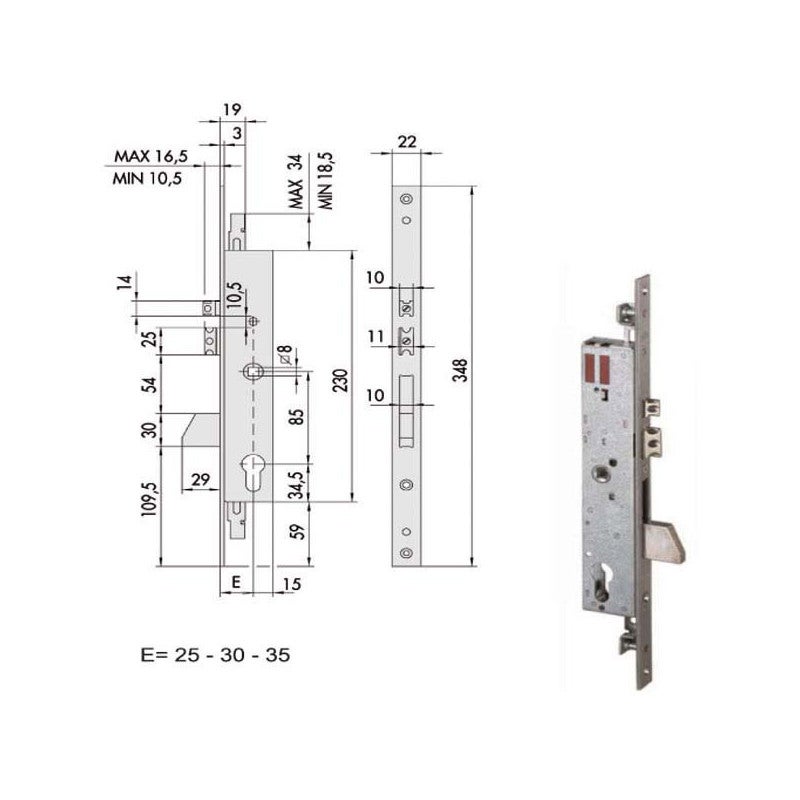 Serrure électrique Cisa 16205-25-0 - Modèle 186, à Enfiler