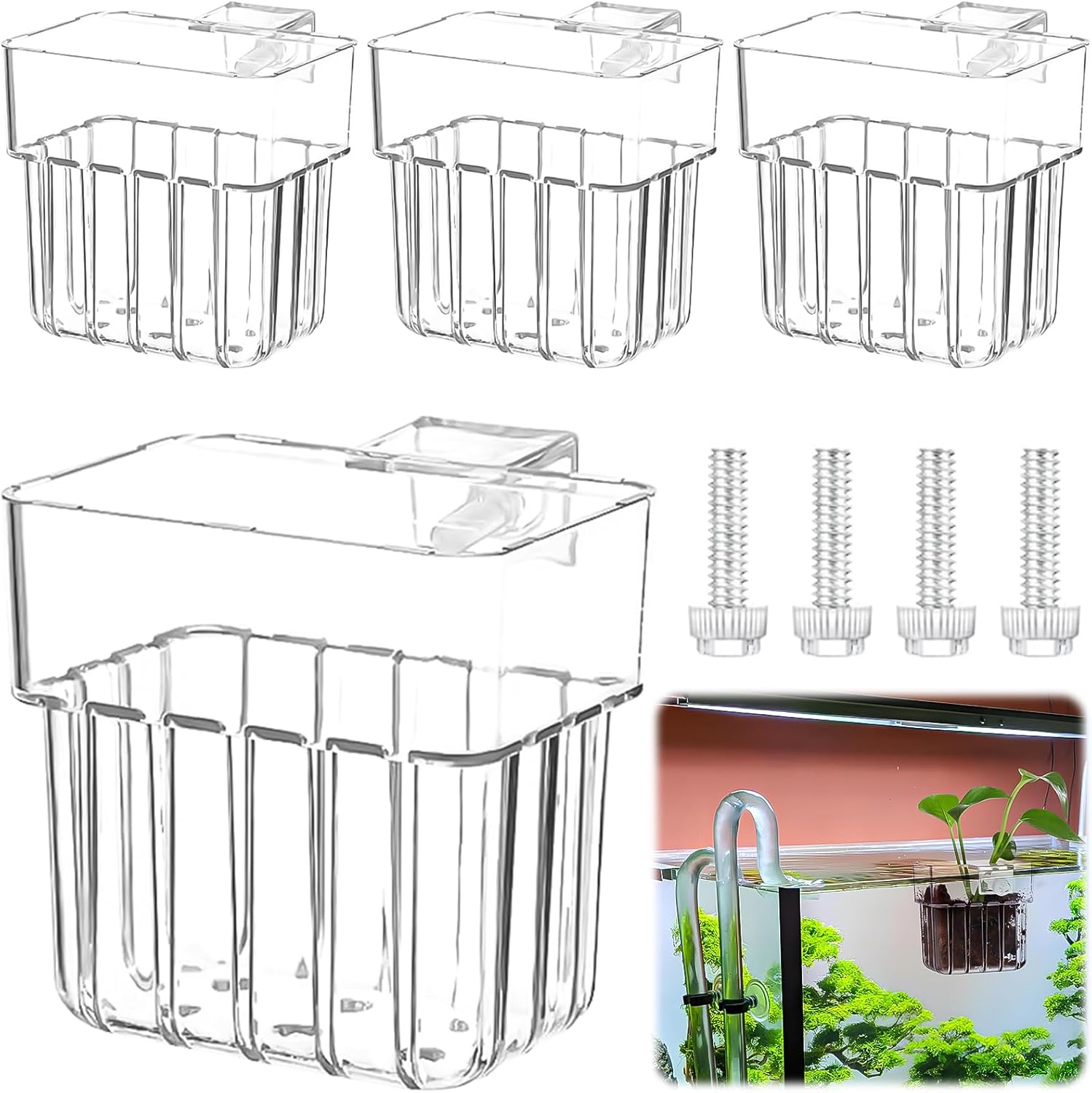 4 Stück Support de Plante D'Aquarium, Transparent mit Panier Plante ...