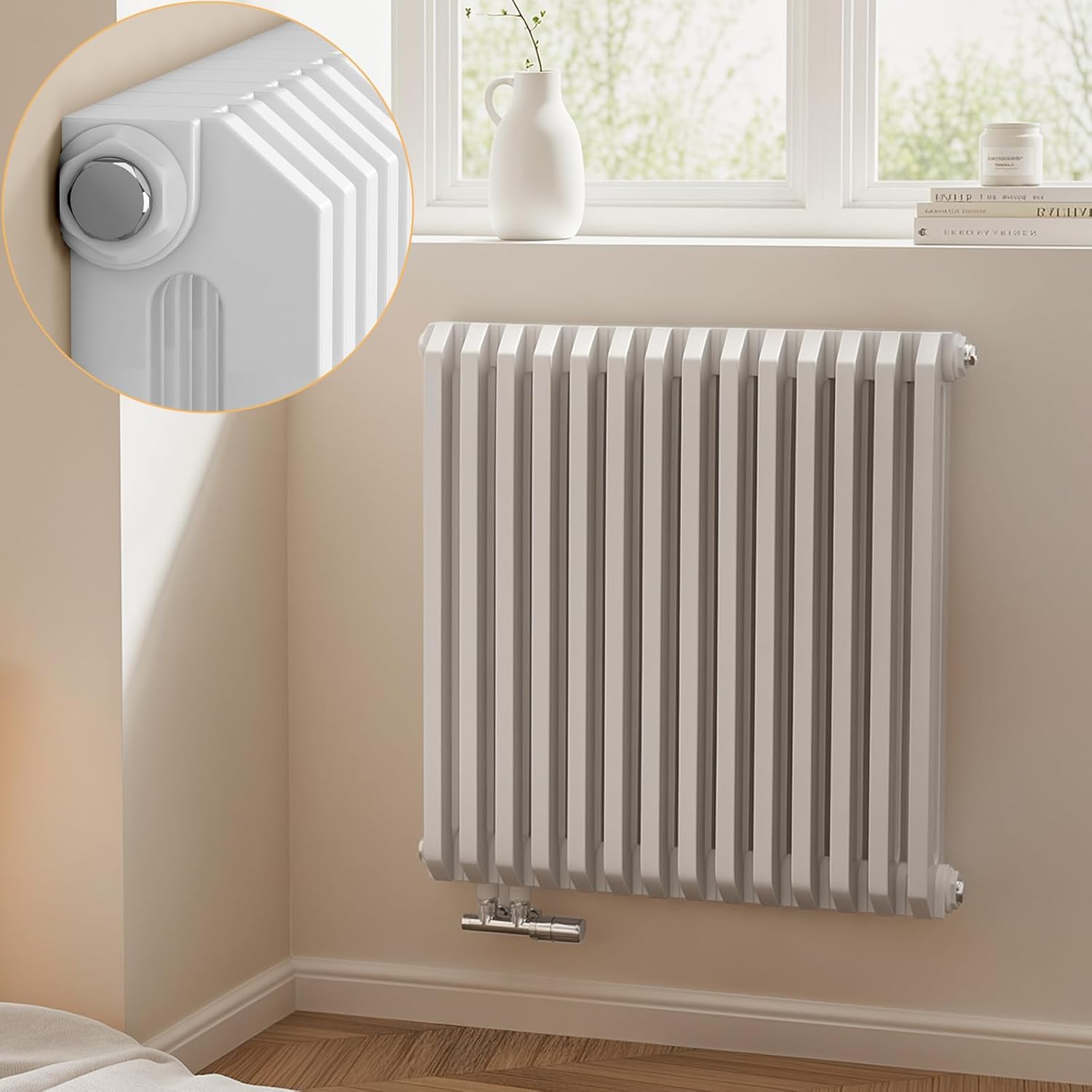 EMKE Grzejnik Stalowy Podwójny Poziomy 969W, 60x59.4 cm, 4 bar, do 13 m² – Biały