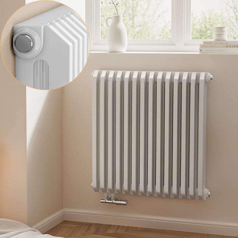 EMKE Grzejnik Stalowy Podwójny Poziomy 969W, 60x59.4 cm, 4 bar, do 13 m² – Biały