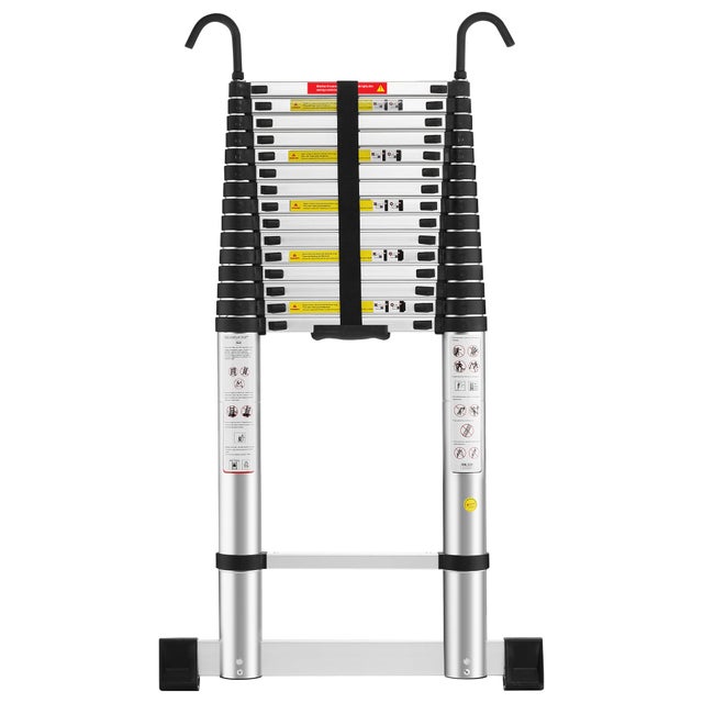 TEENO Échelle télescopique en aluminium de 6,2 mètres avec barre stabilisatrice et crochet, capacité de charge 150 kg