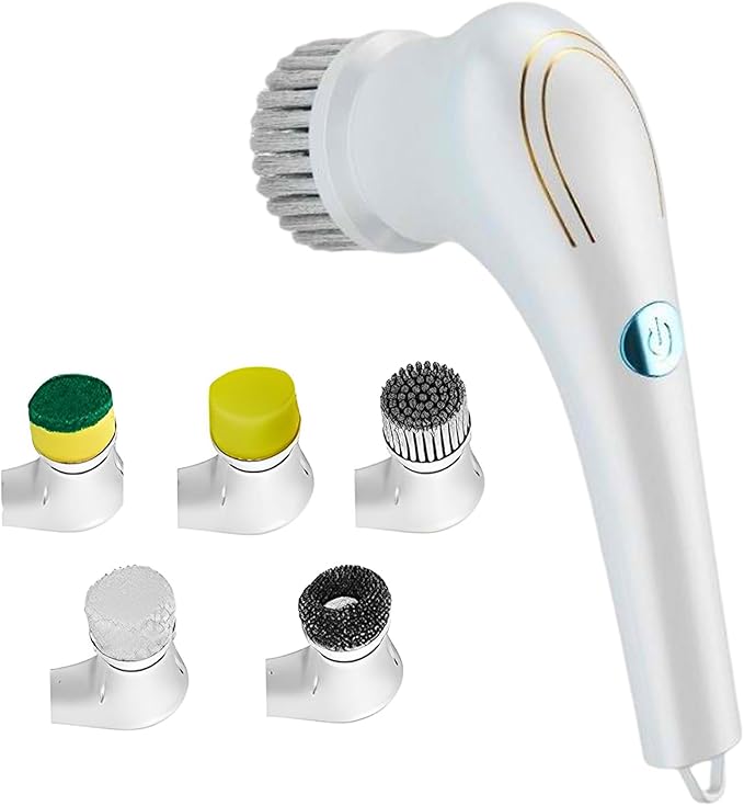 Brosse De Nettoyage électrique Rotative - 5 Têtes Incluses - Pour Cuisine, Vaisselle - Neuf