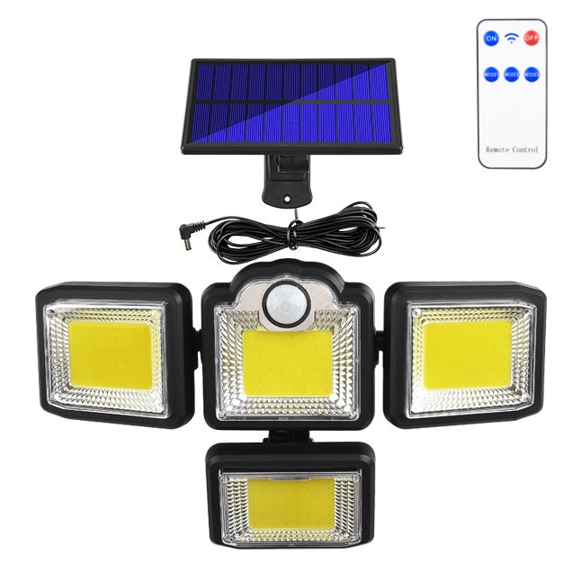 Solarna lampa z czujnikiem ruchu, zewnętrzny solarny reflektor 198 COB, wodoodporne światło bezpieczeństwa zasilane energią słoneczną