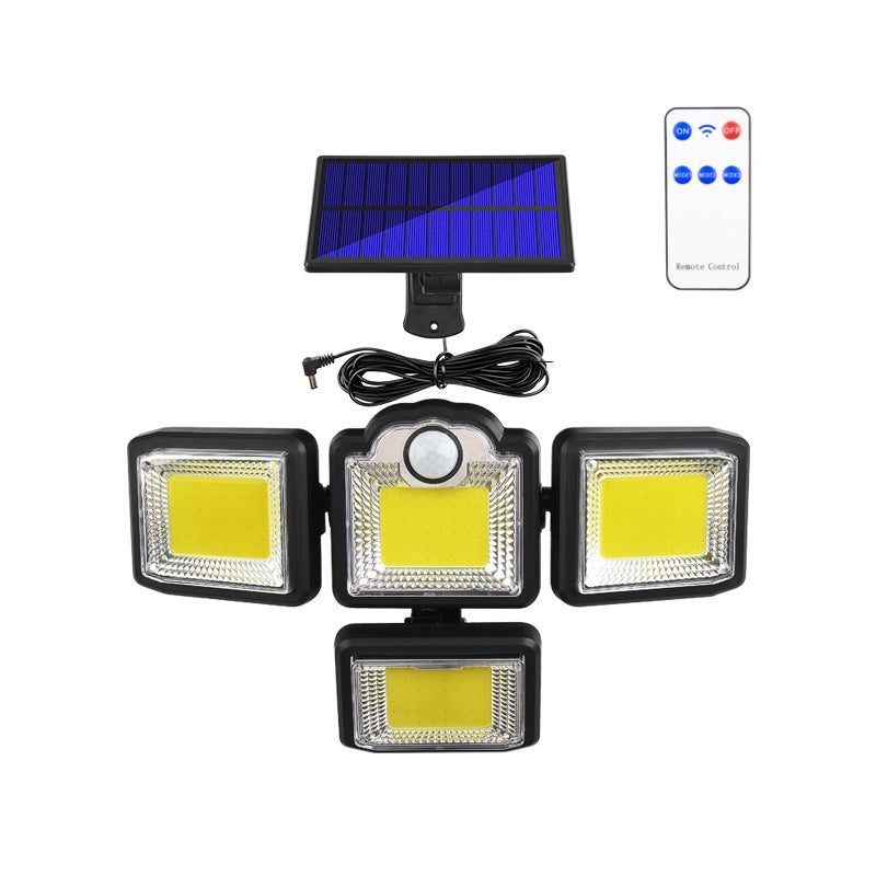 Solarna lampa z czujnikiem ruchu, zewnętrzny solarny reflektor 198 COB, wodoodporne światło bezpieczeństwa zasilane energią słoneczną