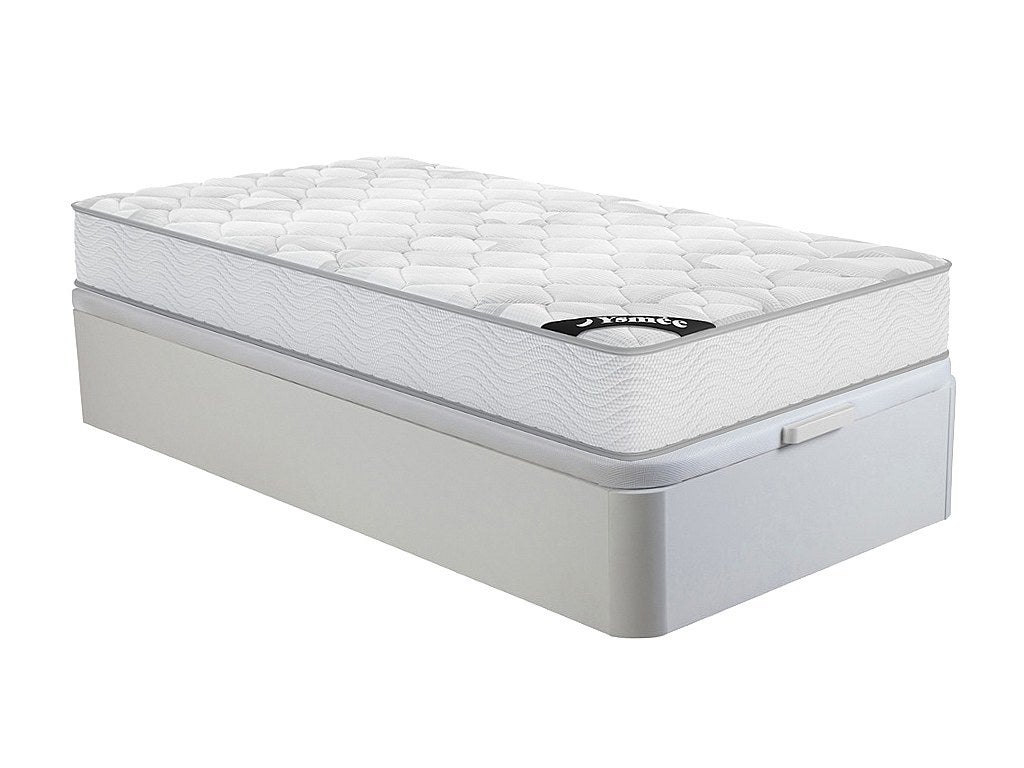 Zestaw 90 x 190 cm stelaż ze skrzynią biały + materac o grub. 20 cm ze sprężynami kieszeniowymi - SONGE marki YSMÉE