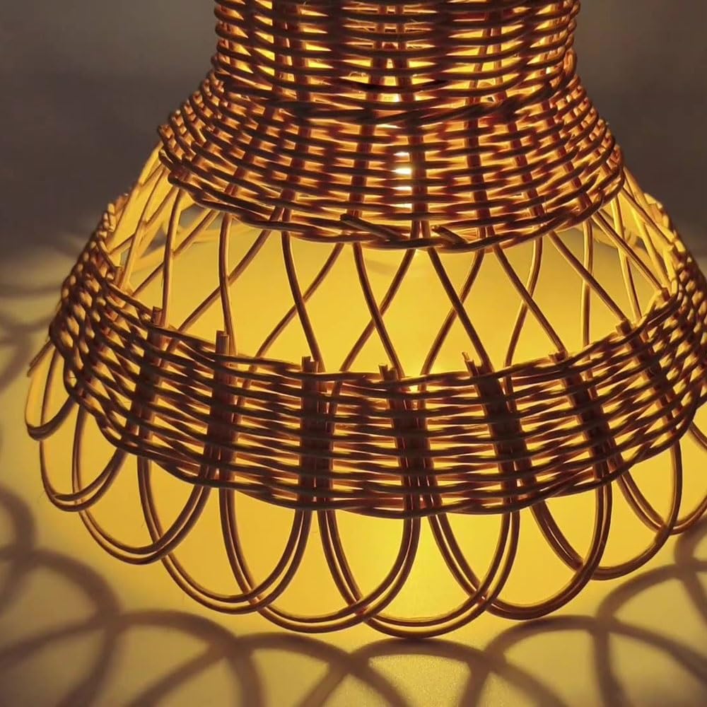 Lampadario da esterno in rattan bohémien, adatto a giardini e gazebo, a batteria/senza telecomando, 18,5 x 7,5 cm, luce calda - 9