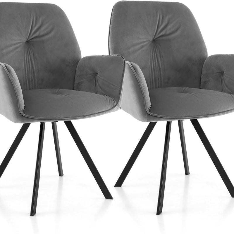 Zestaw 2 krzeseł obrotowych z aksamitu, obracane o 360°, krzesła do jadalni z metalowymi nogami, do 150 kg,do jadalni, sypialni, gabinetu, 63 x