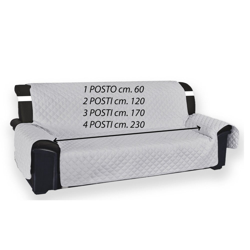 Copridivano Trapuntato Vivy Grigio Perla - Proteggi Divano con Braccioli - Poliestere Lavabile, Antiscivolo 3 POSTI seduta cm. 170 - 2