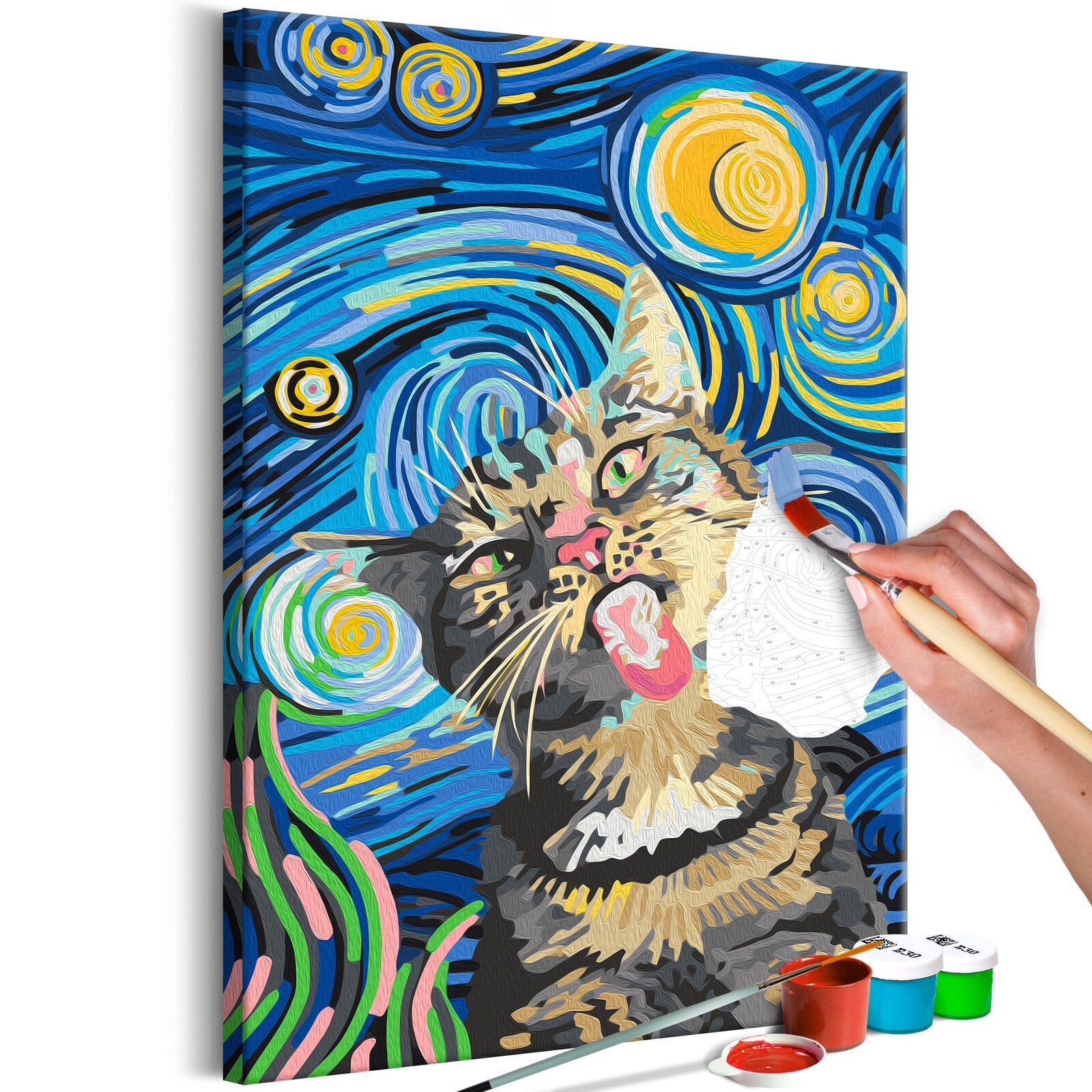 Kit Peinture Par Numéros Halloween – Fantôme & Chat – Toile 20x30cm Avec Chevalet – Pour Adultes Débutants – Activité Créative DIY