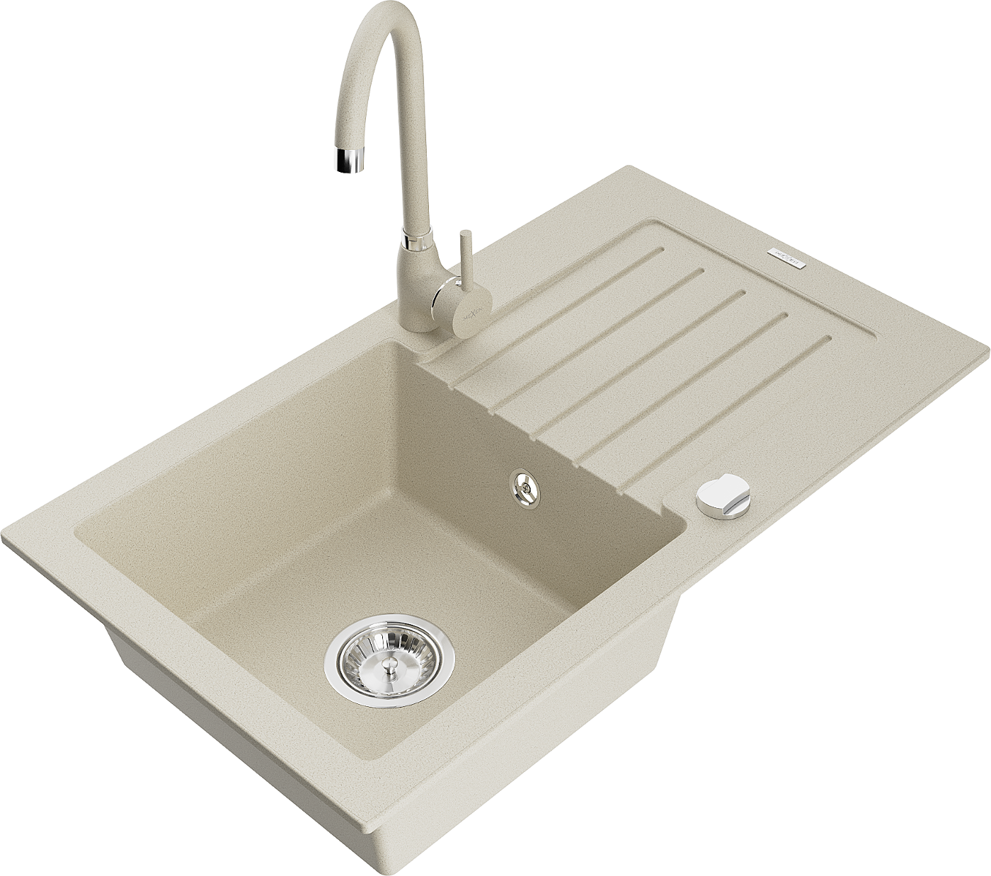 Mexen Pablo évier en granit 1 bac avec égouttoir et robinet de cuisine Telma, beige - 6510-69-670200-69 | Leroy Merlin