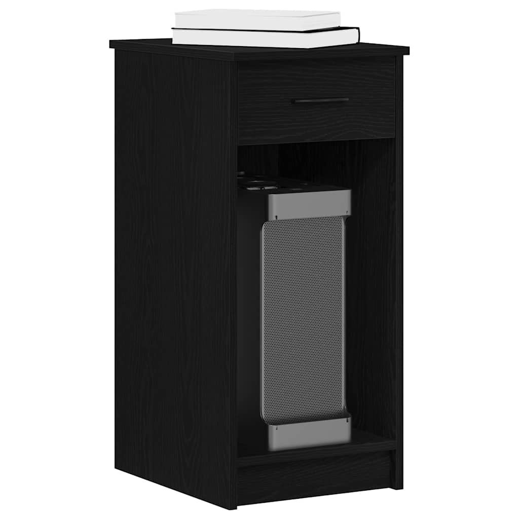 Support De Tour PC Avec Tiroir - 30x44x74 Cm, Noir, Bois D'ingénierie - Rangement Et Protection, Fixation Murale Incluse
