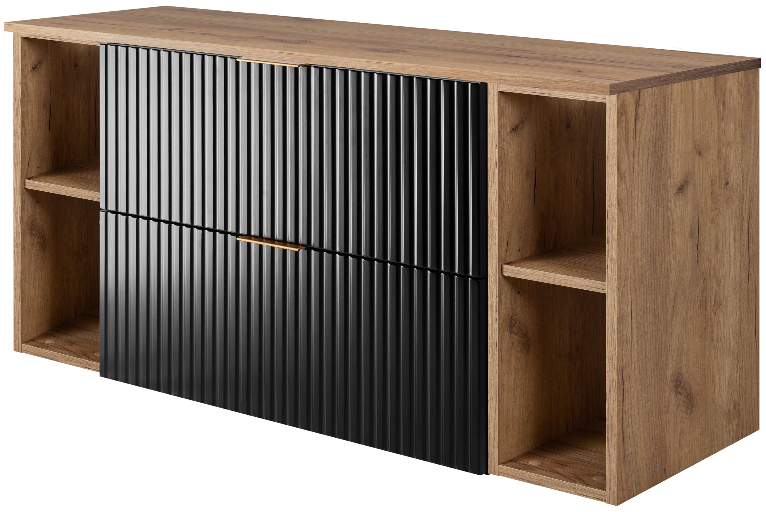 Zestaw łazienkowy FLOW 120 cm czarny z regałami dąb craft blat w zestawie