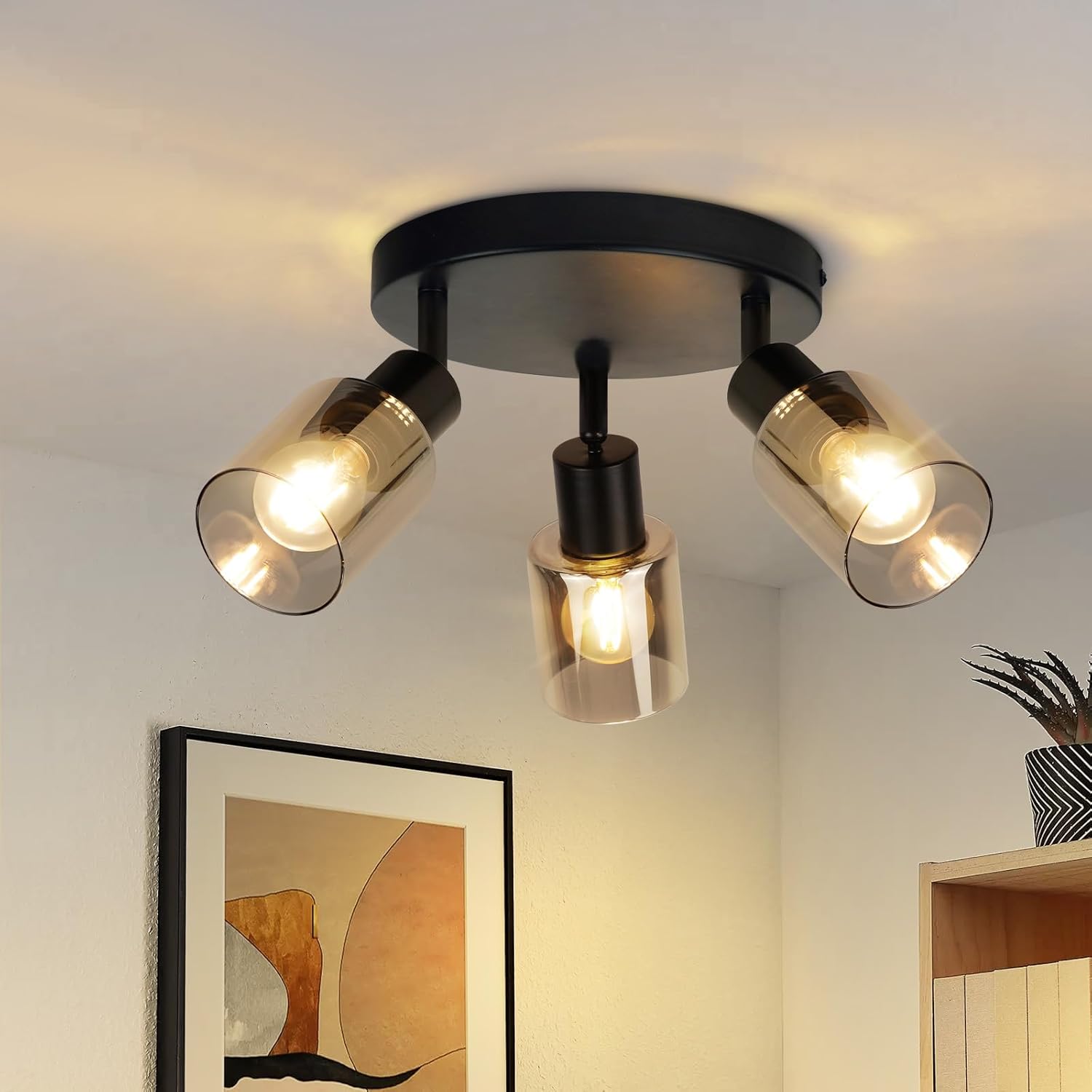 ZMH Industrialny czarny reflektor sufitowy E14 z 3 źródłami światła Lampa sufitowa do salonu