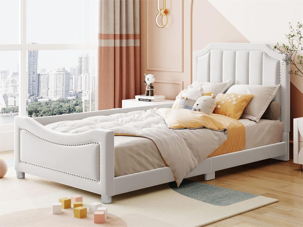 Pojedyncze łóżko dziecięce 90x200cm - aksamitna sofa rozkładana - Beżowy