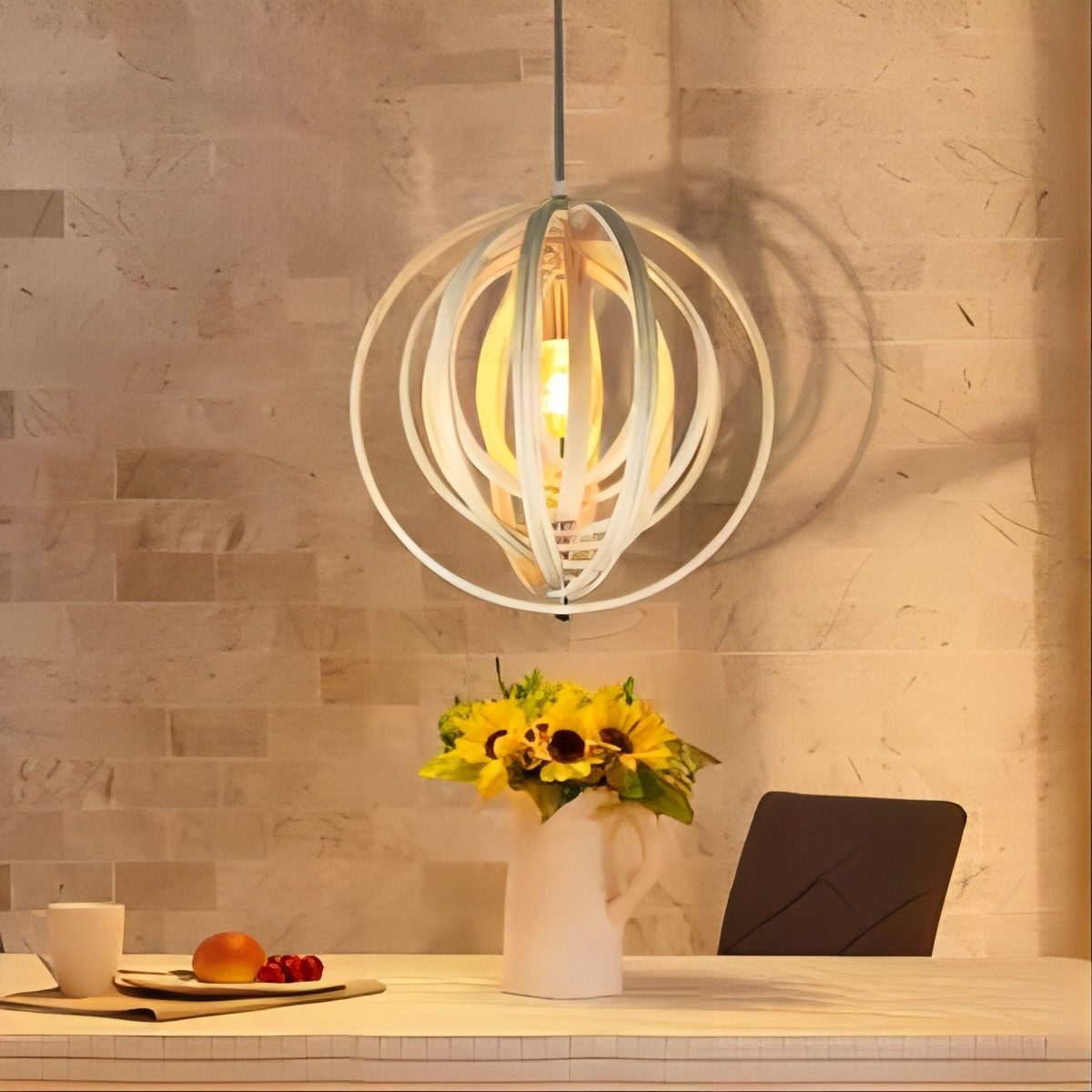 Nettlife Lampa wisząca E27, drewniany żyrandol, biały, styl wiejski (country), Vintage