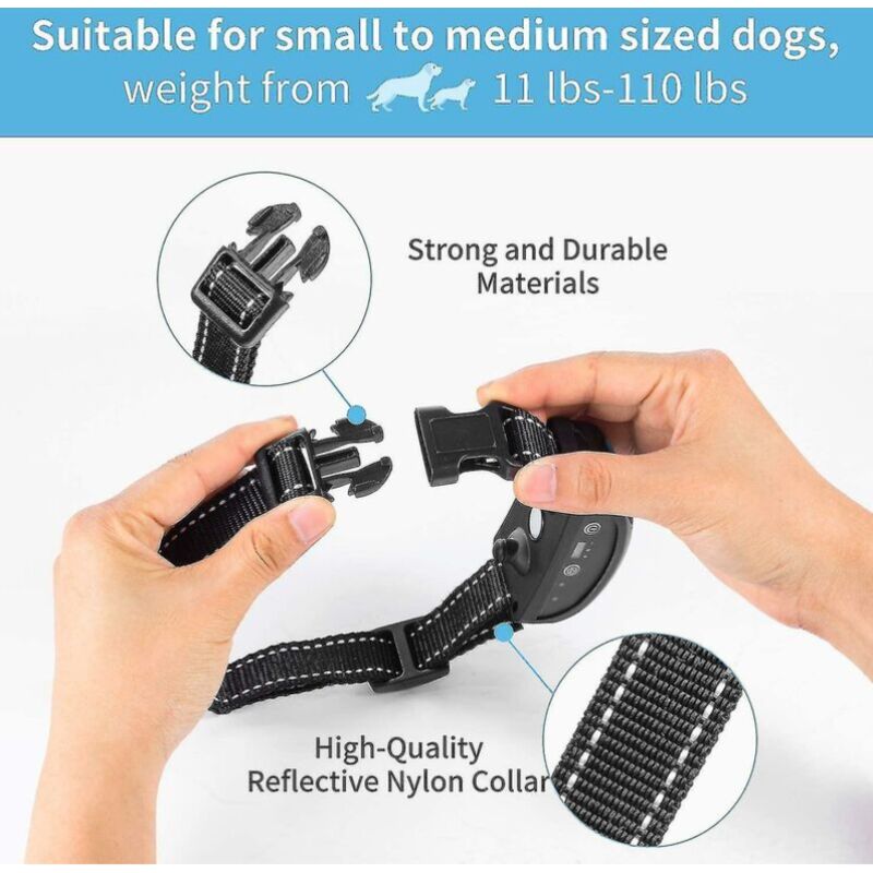 Collar antiladridos 3 en 1 para perros, dispositivo para ladridos excesivos, entrenamiento antiladridos seguro, inofensivo y sin crueldad animal, azul - 5