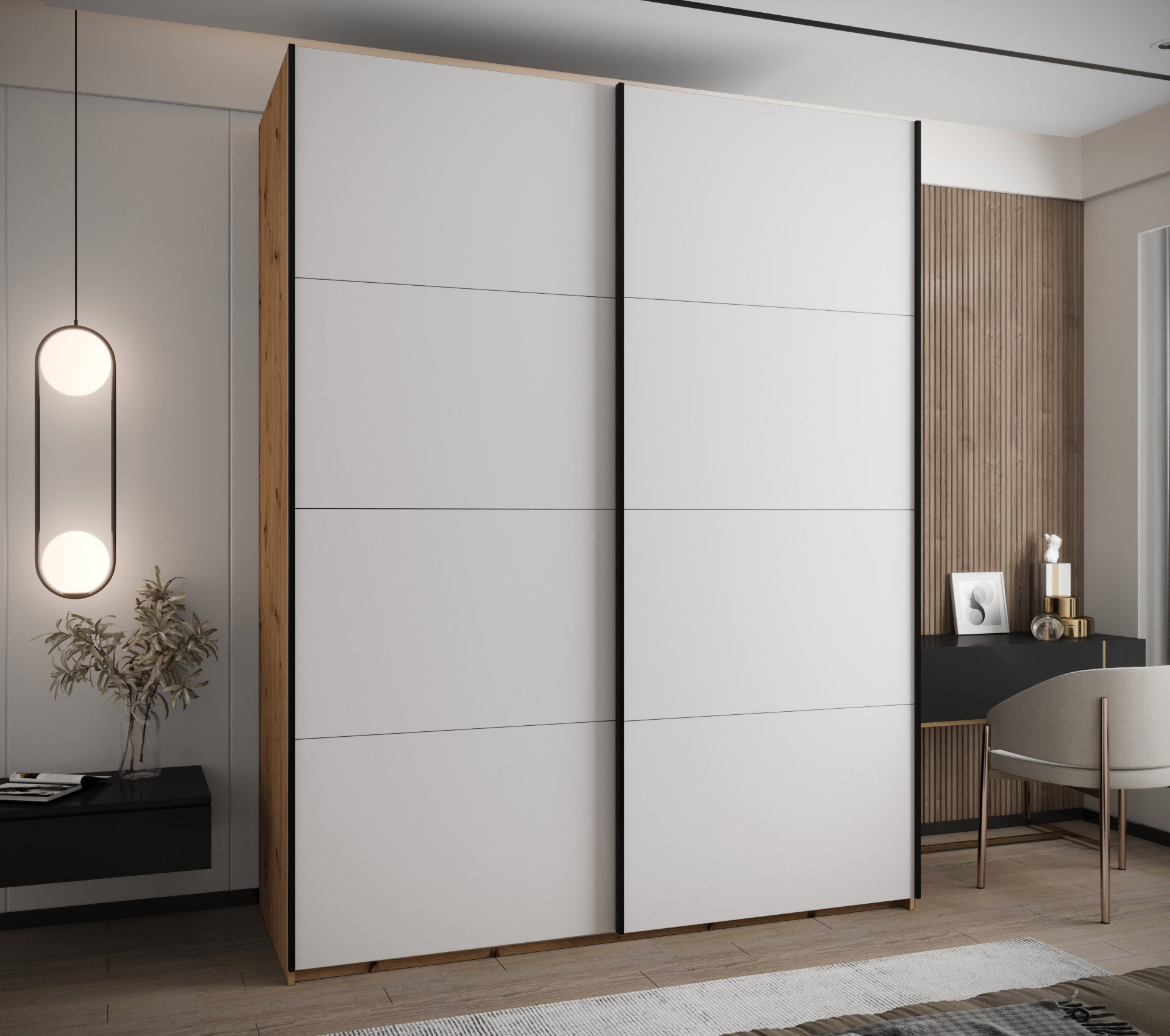 Szafa przesuwna wysoka Lux 1 190 x 64 x 245,5 cm artisan + biały + u. czarny - Abiks Meble - 2