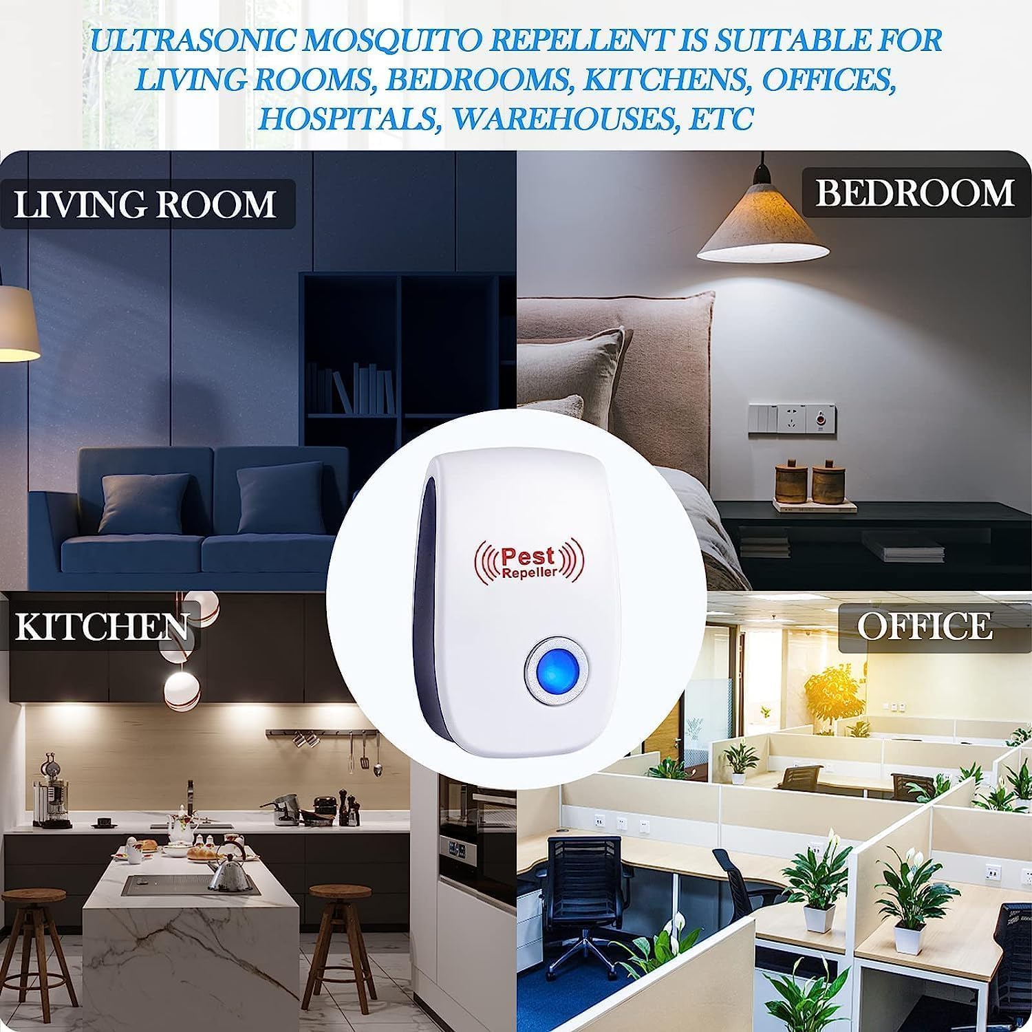 Repelente ultrassônico de mosquitos, pacote com 4 unidades, repelente eletrônico para ambientes internos e repelente de insetos para mosquitos, formi - 5