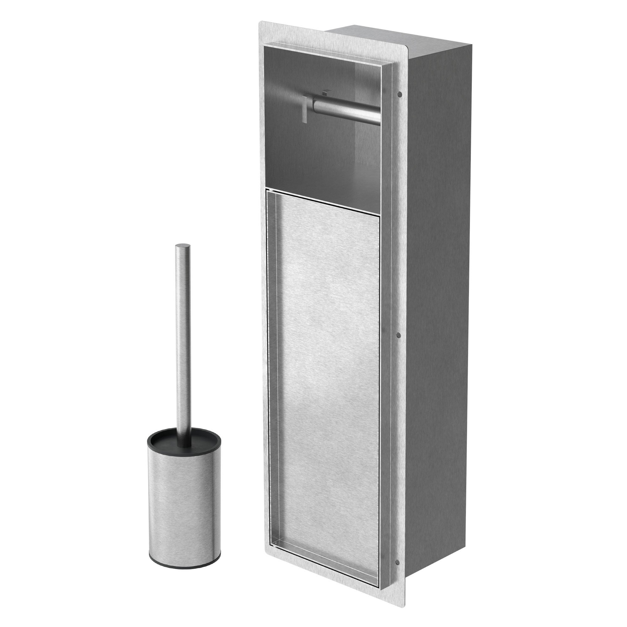 LuxeBath moduł szafki podtynkowej ze stali nierdzewnej srebrny 60x20x14 cm szafka łazienkowa z miejscem na papier i wbudowaną szczotką wc - 5
