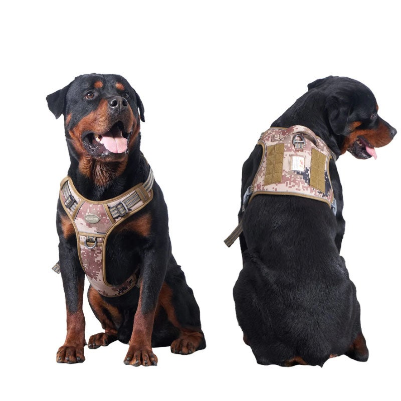 Arnês para cães sem puxar, arnês tático para cães, arnês para cães, ajustável, respirável, (camuflagem M-Desert) - 2