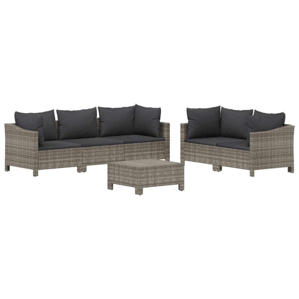 Maison Exclusive - 6 pcs conjunto lounge de jardim c/ almofadões vime PE cinzento - 3
