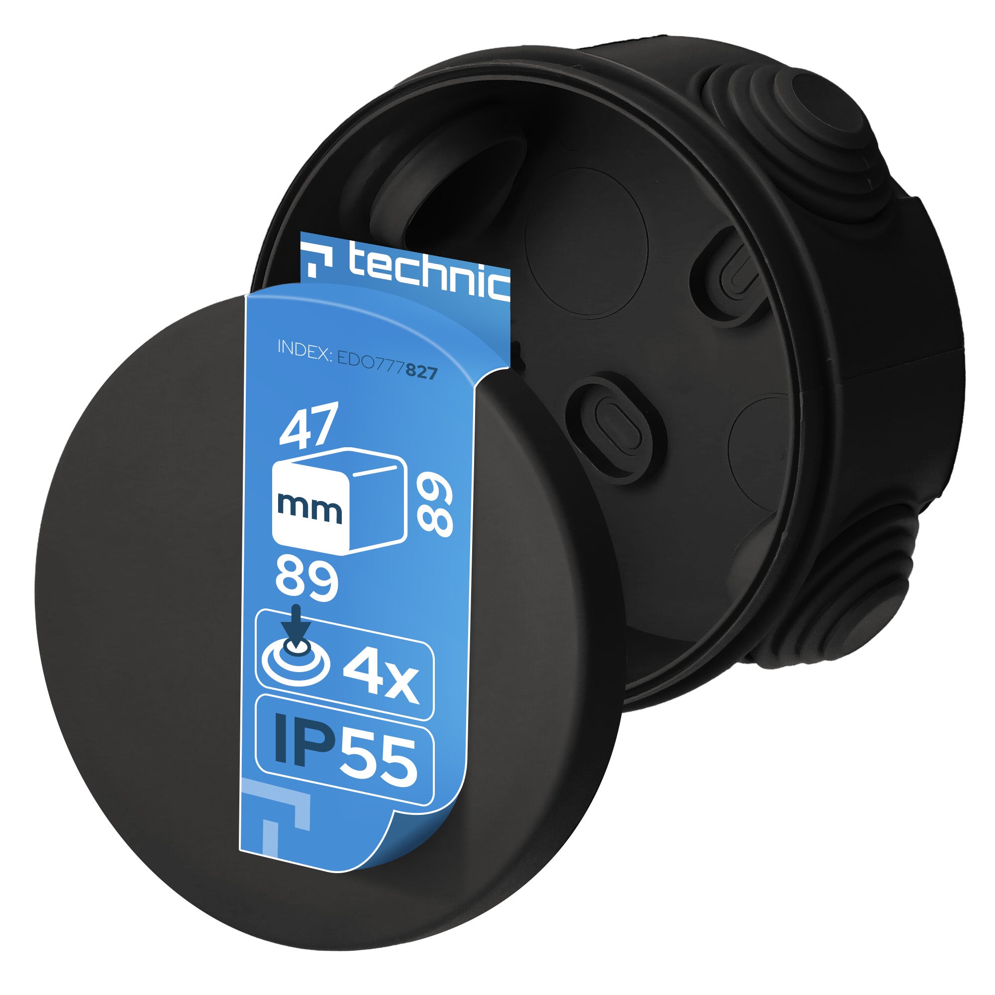 Puszka hermetyczna natynkowa 89×47 mm z dławikami zamknięcie na klik IP55 czarna EDO TECHNIC