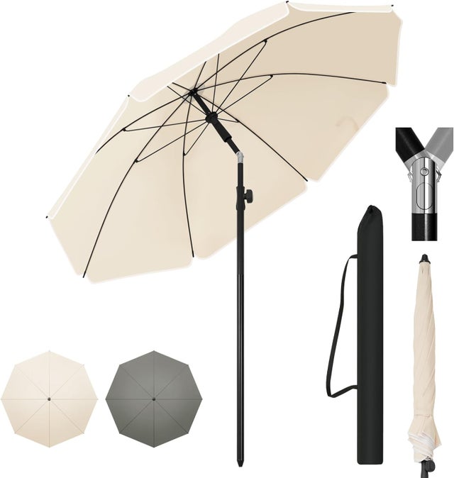WOLTU Parasol de Jardin Extérieur, Parasol Plage, Hauteur Réglable, Parasol pour Balcon, Terrasse, Plage, Marché, Anti-UV, φ 175 cm Beige